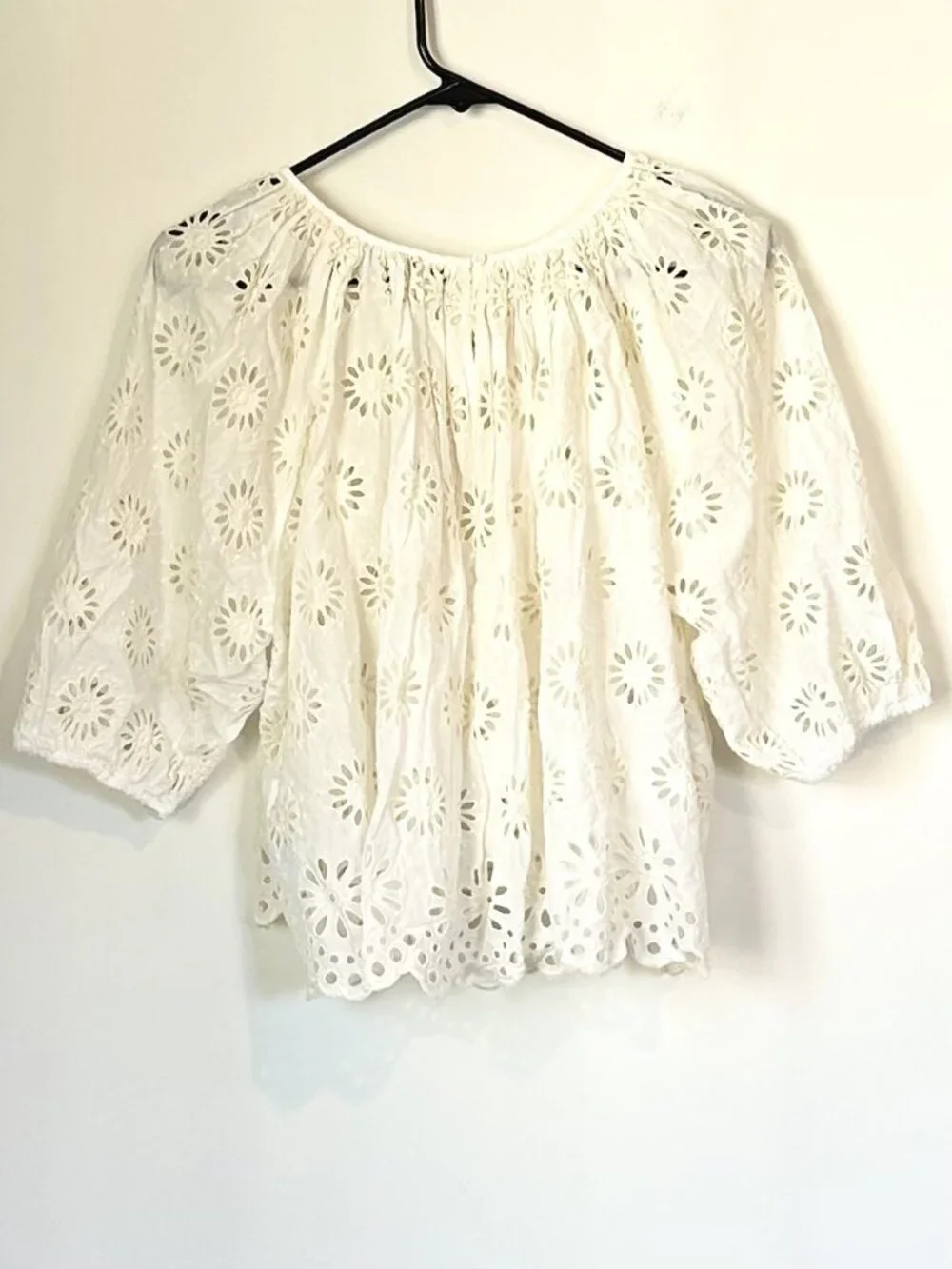 NWT Madewell Embroidered Shirred Puff-Sleeve Top - Size: Medium